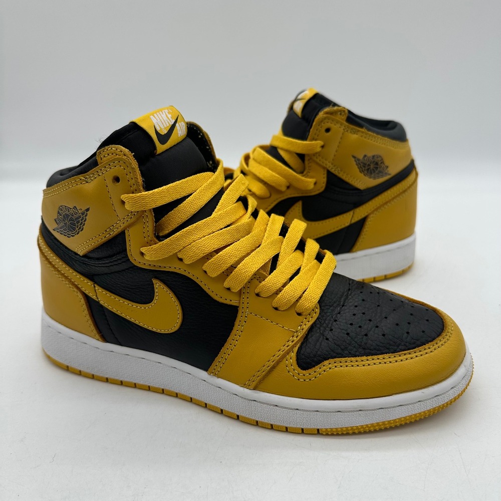 Nike 575441-701 Kids 6Y Air Jordan 1 Retro High OG Pollen Yellow Black Sneakers